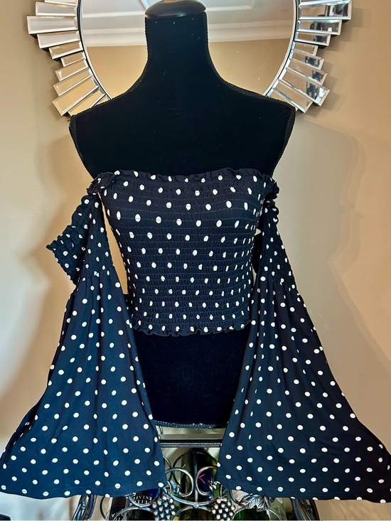 Revamped Tops - Revamped Polka Dot Off-Shoulder Top with Bell Sleeves